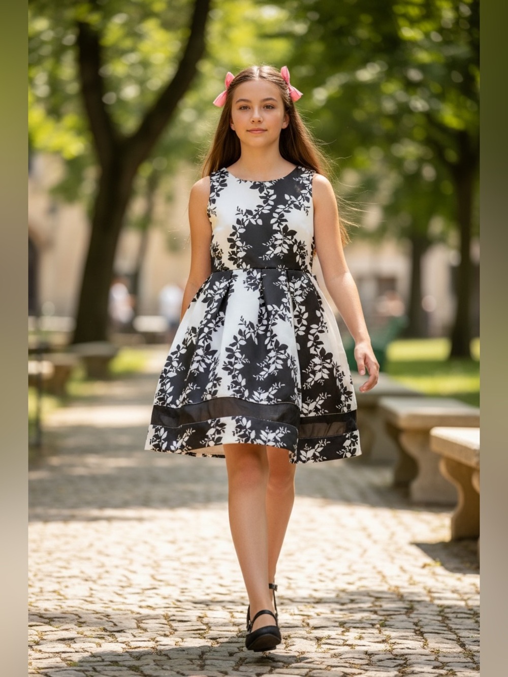 Bonnie Jean Girls' Black & White Floral Fit-and-Flare Dress